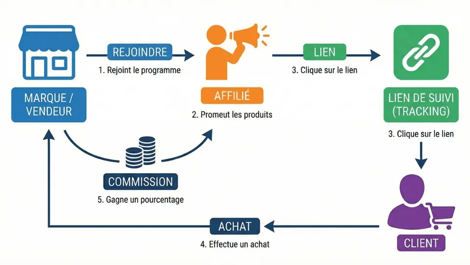 Schéma fonctionnement affiliation marketing