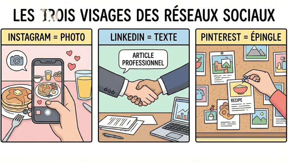 Quel réseau social choisir pour son entreprise : Instagram pour la photo, LinkedIn pour le texte professionnel, Pinterest pour les épingles